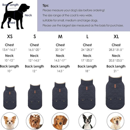 Winter Coat for Small Dogs, Puppy Plaid Jacket, Dog Jacket for Cold Weather, Windproof Warm Garments, Pets Thickened Outfits Indoor Outdoor, NavyBlue S