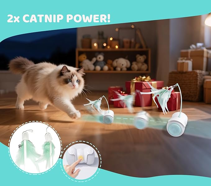 ZeLing HTL Remote Control Cat Toy with Auto Mode - Interactive Cat Toy Feather for Indoor, Moving Cats Catnip Toys & LED to Keep Bored Cats Active & Entertained