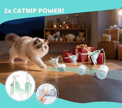 ZeLing HTL Remote Control Cat Toy with Auto Mode - Interactive Cat Toy Feather for Indoor, Moving Cats Catnip Toys & LED to Keep Bored Cats Active & Entertained