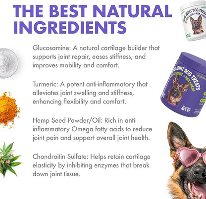 Hemp Hip & Joint Supplement for Dogs Soft Chews Made in USA Functional Glucosamine for Dogs Chondroitin MSM Turmeric Hemp Seed Oil Natural Pain Relief Mobility Advanced Joint 120 Treats