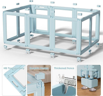 LoveTail DIY Clear Acrylic Dog Playpen House,Quick Easy Assembly and Disassembly,Strong Floor Suction,Indoor and Outdoor Use,Easy Cleansing Puppy Fence (Sky Blue, 30.3" H, 8PCS)