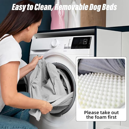 Orthopedic Egg-Shaped Sponge Dog Bed Medium Size Dog with Sides, Removable Cover and Non-Slip Bottom (Grey, 42 * 32 * 8.5)