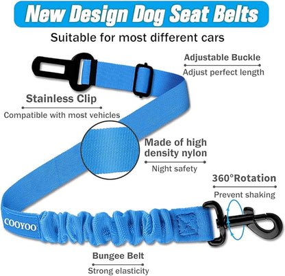 COOYOO Dog Seat Belt,3 Piece Set Retractable Dog Car Harness Adjustable for Vehicle Nylon Pet Safety Heavy Duty & Elastic