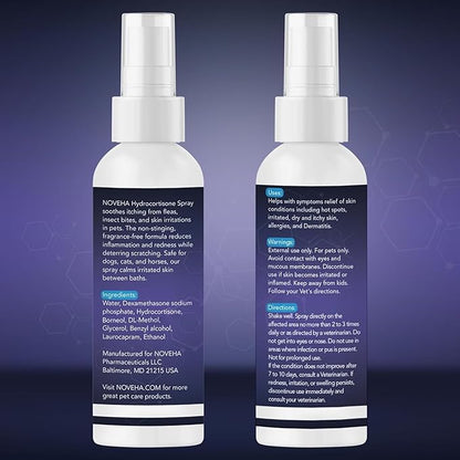 NOVEHA 1% Hydrocortisone Spray for Dogs, Cats, Horses – (3 x 120mL)