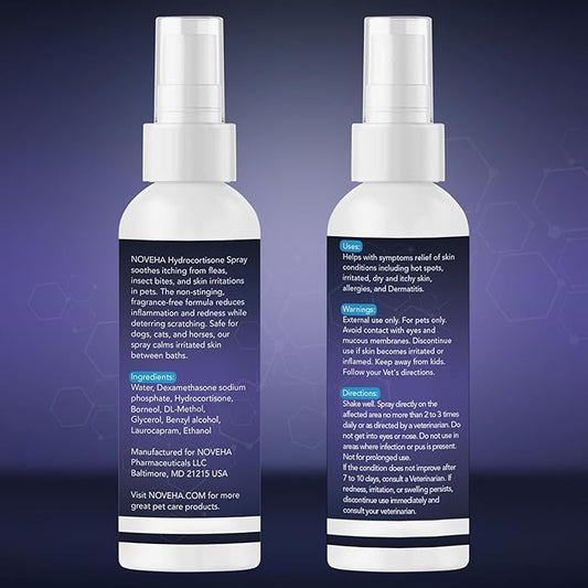 NOVEHA 1% Hydrocortisone Spray for Dogs, Cats, Horses – (3 x 120mL)