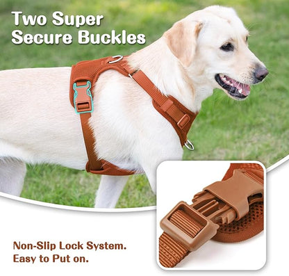 No Pull Dog Harness for Small Medium Large Dogs - Adjustable 2 Layer Mesh Dog Vest with Dual Clip, Escape Proof, Quick Release, Lightweight Breathable Mesh for Walking Hiking (Carmel Brown,S)