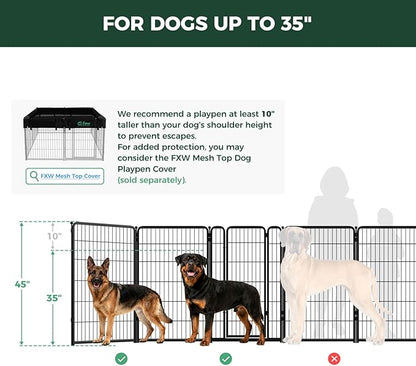 FXW Homeplus Unleashed Indoor Dog Playpen - Stress-Free and Safe Play, Heavy Duty 45 Inch 12 Panels Dog Pen for Large Dogs, Black│Patented