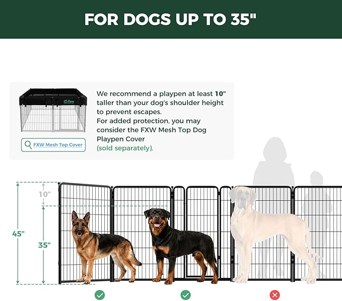 FXW Homeplus Unleashed Indoor Dog Playpen - Stress-Free and Safe Play, Heavy Duty 45 Inch 16 Panels Dog Pen for Large Dogs, Black│Patented