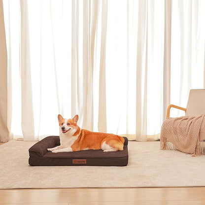 Rainmr Orthopedic Dog Bed Medium Size Dog, Memory Foam Dogs Bed for Medium Dogs, Washable Removable Cover, Nonskid Bottom, Waterproof, for Indoor, Outdoor, Crate ＆ Car Use, 35x23x6 Inches, Brown Grey