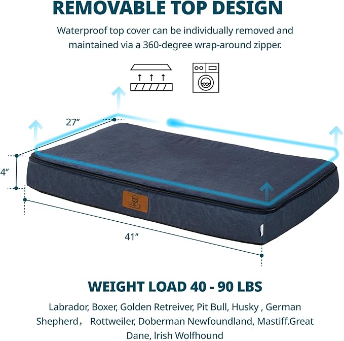 LIORCE Memory Foam XL Dog Bed - 4” Thick Orthopedic Beds for Extra Large Dogs - Waterproof Dog Bed with Removable Washable Cover & Wrap-Around Zipper - Ultimate Comfort and Easy Maintenance