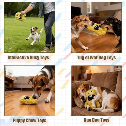 HUGEME Squeaky Dog Toy, Plush Stuffed Dog Toy Keep Them Busy Tug of War Dog Chew Toy for Small Medium Large Dogs (Yellow)