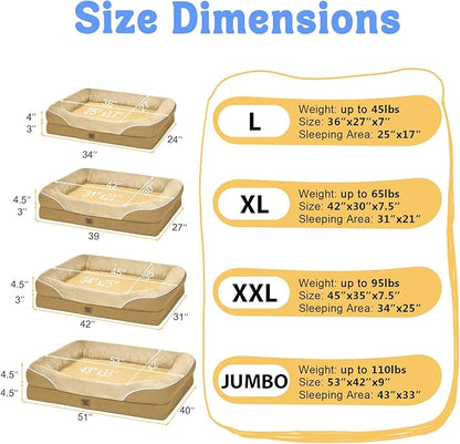Orthopedic XL Large Dog Bed - Removable Bolster & Waterproof Washable Cover for Pet Extra Large Bed with Foam Support Non-Slip Bottom Dog Beds