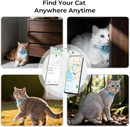 2 Pack GPS Cat Tracker Collar(iOS & Android), Bluetooth Mini GPS Dog Tracker, Smart Pet Activity Tracker, No Monthly Fee, Work with Apple Find My & Google Find Hub, Finder Tag for Pets,Items