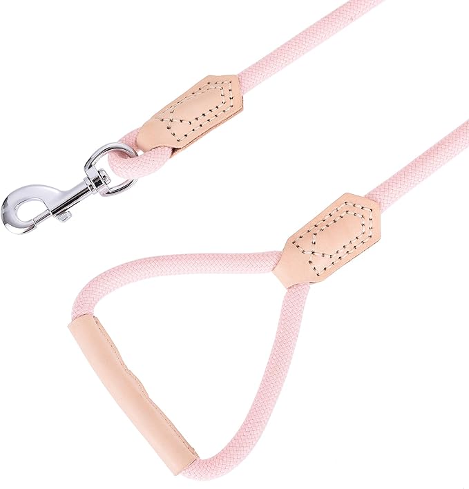 Mile High Life | Premium Leather Dog Leash | Strong Rope Leash | Leather Handle | Zinc Alloy Strong Clasp | Small Medium Large Dogs | 4/5/6 Feet(Pink, 72 Inch (Pack of 1))