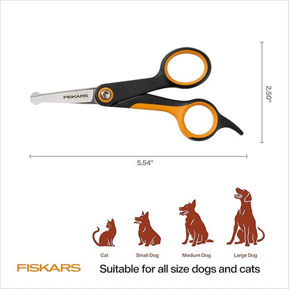 Fiskars Pet, Dog & Cat Grooming Scissors, Rounded Tips & SoftGrip Handle, Cat and Dog Supplies, Orange/Black, Detailing Scissors