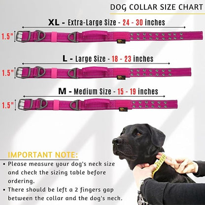ADITYNA Heavy Duty Dog Collar for Extra-Large Dogs - Reflective Magenta Collar with Handle for Training, and Walking - Wide, Thick, Tactical, Soft Neoprene Padded