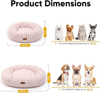 FUKUMARU Dog Bed, Calming Donut Dog Beds for Anxious Dogs, Modern Aesthetic Cat Bed with Gradient Print, Cute Round Pet Beds with Washable Cover, Orthopedic Puppy Bed, Camel, Medium, 30 inches