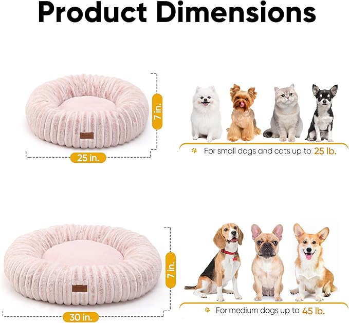 FUKUMARU Dog Bed, Calming Donut Dog Beds for Anxious Puppies, Modern Aesthetic Cat Bed with Gradient Print, Cute Round Pet Beds with Washable Cover, Orthopedic Puppy Bed, Camel, Small, 25 inches