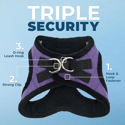 Best Pet Supplies - All Weather Plush, Reflective, No Pull Harness for Small, Medium Dogs, Cats - Secure with Hook & Loop Fastener, Buckle, Double D-Rings - Purple Faux Leather, S