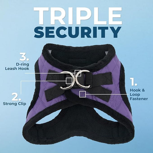 Best Pet Supplies - All Weather Plush, Reflective, No Pull Harness for Small, Medium Dogs, Cats - Secure with Hook & Loop Fastener, Buckle, Double D-Rings - Purple Faux Leather, S