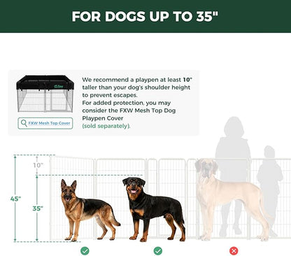 FXW Homeplus Unleashed Indoor Dog Playpen - Stress-Free and Safe Play, Heavy Duty 45 Inch 8 Panels Dog Pen for Large Dogs, White│Patented