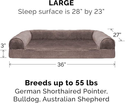 Furhaven Cooling Gel Dog Bed for Large/Medium Dogs w/ Removable Bolsters & Washable Cover, For Dogs Up to 55 lbs - Faux Fur & Velvet Sofa - Driftwood Brown, Large