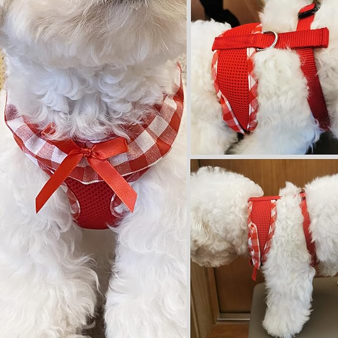 SuperBuddy Upgraded Soft Mesh Dog Harness, Super Breathable Lightweight Pet Harnesses for Puppy Dogs Outdoor Walking, Red Dog Harness -Large