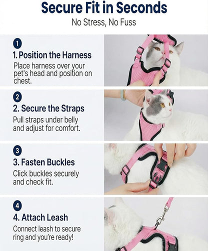 Luxelle 2 Pack Escape-Proof Cat Harness and Leash Set for Walking – Adjustable No Pull Soft Vest with Easy-Wear Buckle, Reflective Straps, Breathable Mesh – Outdoor Travel Harness for Cats & Kittens