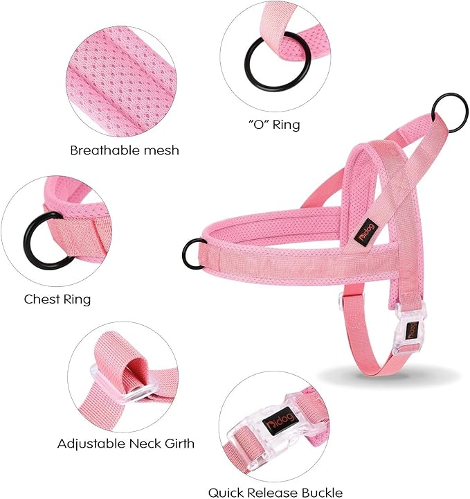 Didog No Pull Dog Harness with Breathable Mesh Padded, Quick Fit & Easy on Dog Vest Harness for Small Medium Large Dogs Training Walking(Pink,S)