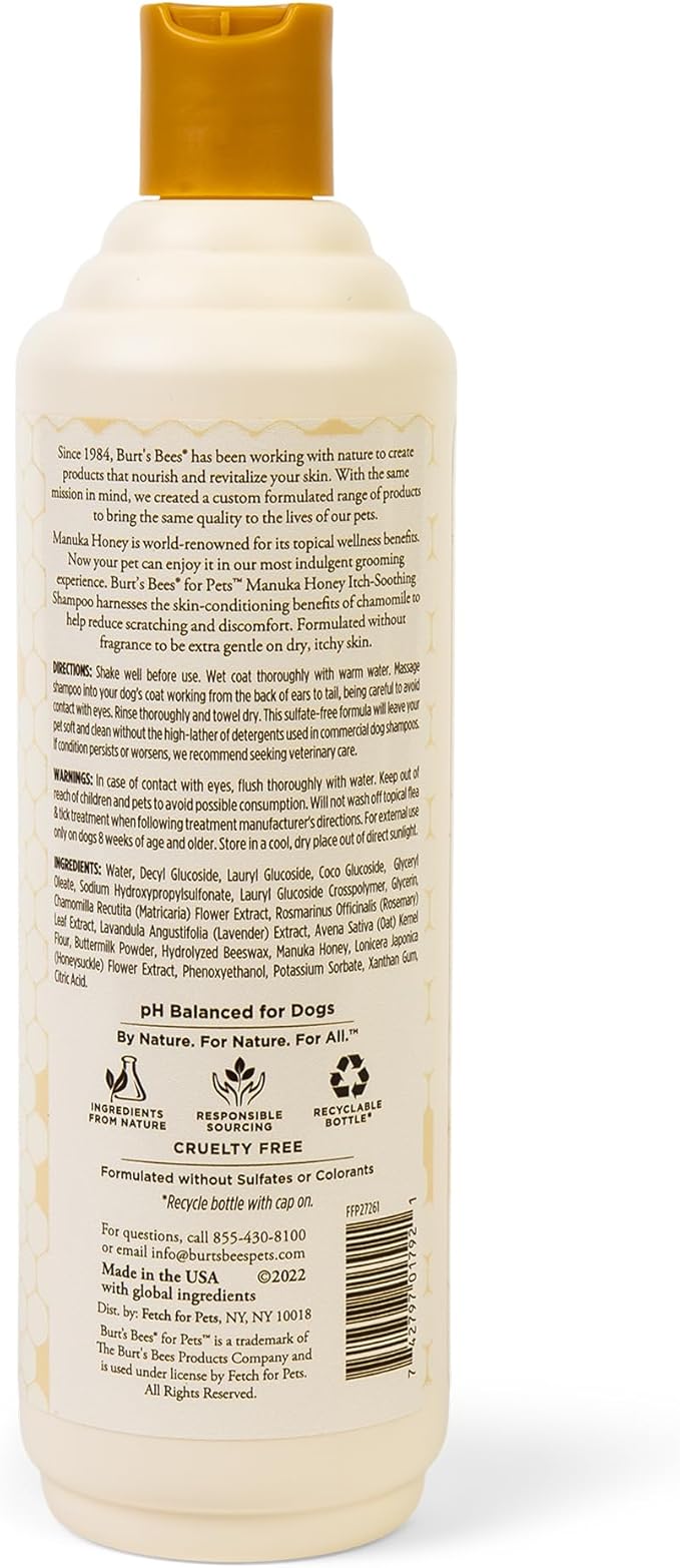 Burt’s Bees for Pets Itch Shampoo with Manuka Honey and Chamomile for Dogs, Itch Relief for Dogs - Naturally Derived Ingredients, 16 Fl Oz
