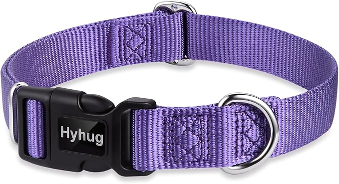 Hyhug Dog Collar for Large Dogs, Heavy Duty | Quick Release Nylon Buckle Collar, Adjustable & Durable Pet Supplies for Boy & Girl Dogs (Large, Ultra Violet)