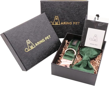 ARING PET Christmas Dog Collars with Bowtie, Cute Xmas Green Velvet Pet Bow Tie Collar with Metal Buckle for Puppy Small Medium Large Boy Girl Dogs-S