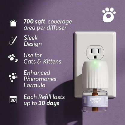 BUDDYJOY Cat Calming Diffuser Refills – Long-Lasting 30-Day Formula with Pheromones for Stress Relief, Relaxation, and Anxiety Reduction in Cats Easy to Use – (1 Refill)
