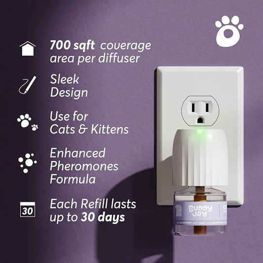 BUDDYJOY Cat Calming Diffuser Refills – Long-Lasting 30-Day Formula with Pheromones for Stress Relief, Relaxation, and Anxiety Reduction in Cats Easy to Use – (6 Refills)