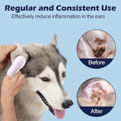 Dog Ear Finger Wipes, Gentle Dog Ear Cleaning Wipes for Dogs and Cats, Ear Wipes for Dogs Remove Ear Wax, Dirt, and Odor, Puppy Ear Wipes Sooths & Deodorizes, Natural Ingredients 70 Count