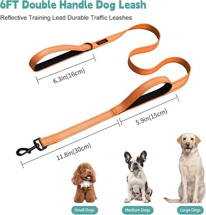 Heavy Duty Leash for Large Breed Dogs - Double Handle, Reflective Training Lead, Perfect for Medium to Large Dogs (6FT Orange)