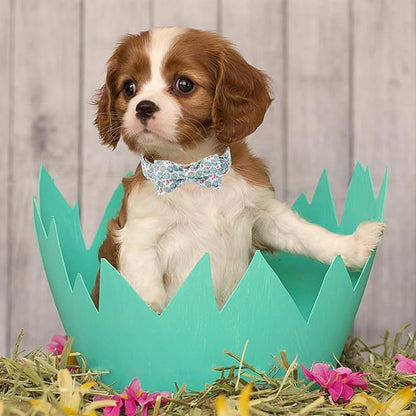 Dog Collar with Bow Tie, Easter Eggs Bowtie Dog Collar with Safety Metal Buckle, Cute Boy Girl Dog Bunny Collar for Small Dogs