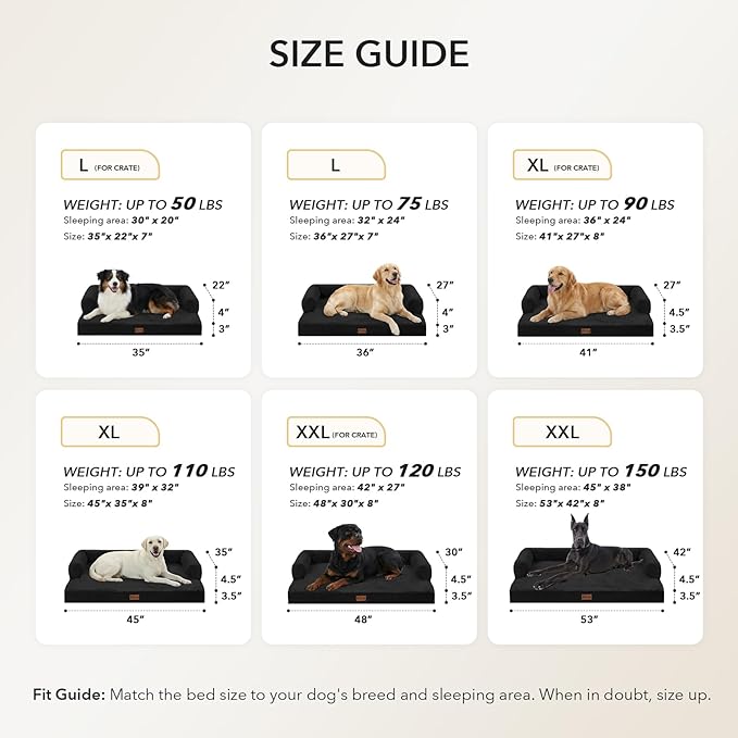 Casa Paw Orthopedic Dog Beds for Extra Large Dogs, Waterproof Egg Crate Foam XL Dog Bed with Sides 48x30Inch, Big Dogs Couch Beds with Removable Washable Cover and Nonskid Bottom, Black