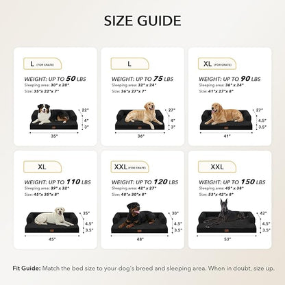 Casa Paw Orthopedic XXL Dog Beds, Waterproof Egg Crate Foam Big Pet Bed for All Breed Sized Dogs 53x42Inch, Washable Extra Large Dog Couch Bed with Removable Cover and Non-Slip Bottom, Black