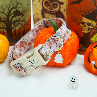 Elegant little tail Halloween Dog Collar, Pet Dog Collar Cotton Soft Pumpkin Collars Holiday with Quick Release Buckle Pet Puppy Collars for Large Dogs