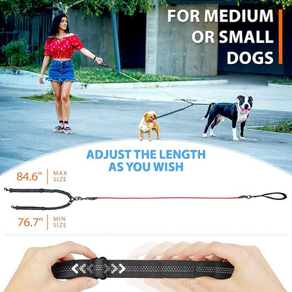 SparklyPets - Double Dog Bungee Rope Leash for 2 Small Dogs - Dual Dog Lead for Small Breeds - Soft Handles, No Tangle, Adjustable Couplers - Flow Leash, 2 Dogs Walking Accessory