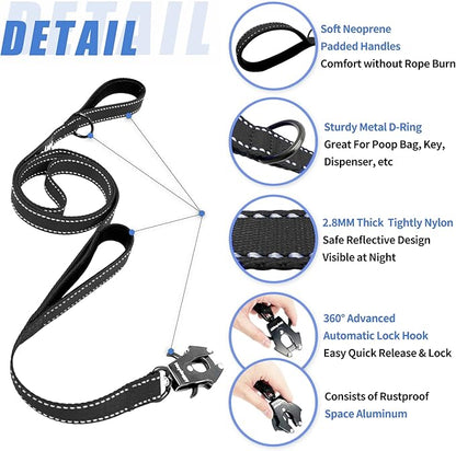 Strong Heavy Duty Dog Leash - 4ft Reflective Nylon Training Leash with Soft Padded Double Handle & Auto Lock Frog Clip - Safety Traffic Control for Large Medium Small Dogs No Pull Walk Black Black,4ft