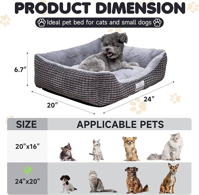 Baodan Dog Beds for Medium Large Dogs, Fluffy Cat Beds for Indoor Cats, Calming Pet Bed for Puppy and Kitty, Extra Soft & Machine Washable with Anti-Slip Bottom, Grey, 25inches