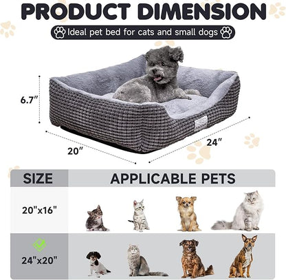 Baodan Dog Beds for Medium Large Dogs, Fluffy Cat Beds for Indoor Cats, Calming Pet Bed for Puppy and Kitty, Extra Soft & Machine Washable with Anti-Slip Bottom, Grey, 25inches