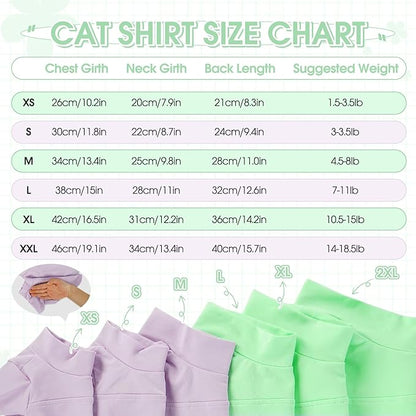 OUOBOB Sphynx Hairless Cat Clothes, Soft Cotton Pullover Turtleneck Shirt with Sleeves for Kitten Puppy Small Dogs, Cat Pajamas for All-Season - Green L