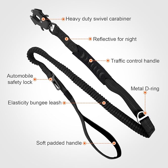 YSZYPETHE Heavy Duty Dog Leash, 4-6 Ft Shock Absorbing with Heavy-Duty Seatbelt Buckle & Dual Handles - No Bungee, for Medium to Large Dogs (Black)