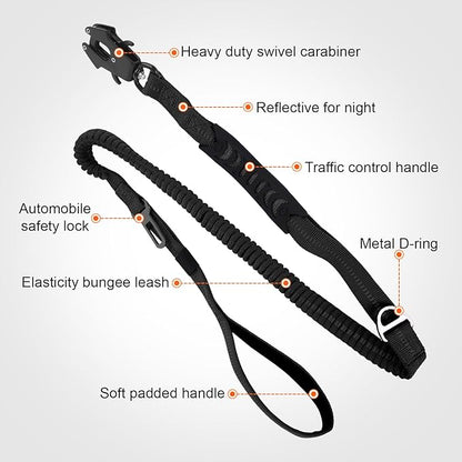 YSZYPETHE Heavy Duty Dog Leash, 4-6 Ft Shock Absorbing with Heavy-Duty Seatbelt Buckle & Dual Handles - No Bungee, for Medium to Large Dogs (Black)