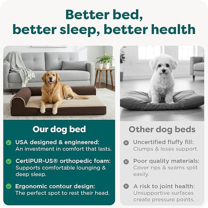 FurHaven Orthopedic Dog Bed for Large Dogs, L-Shaped Chaise Mattress with Orthopedic Egg Crate with a Solid Orthopedic Foam Base for Joint Support, Washable Cover, Jumbo XL, Faux Fur & Suede, Espresso