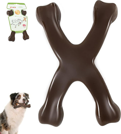 IPTPAS Tough Dog Chew Toy for Aggressive Chewers, Indestructible Beef Flavor Nylon Bone, Durable Dental Toy for Teeth Cleaning & Anxiety Relief, for Small Medium Large Dogs, Keep Them Busy (Brown-X)