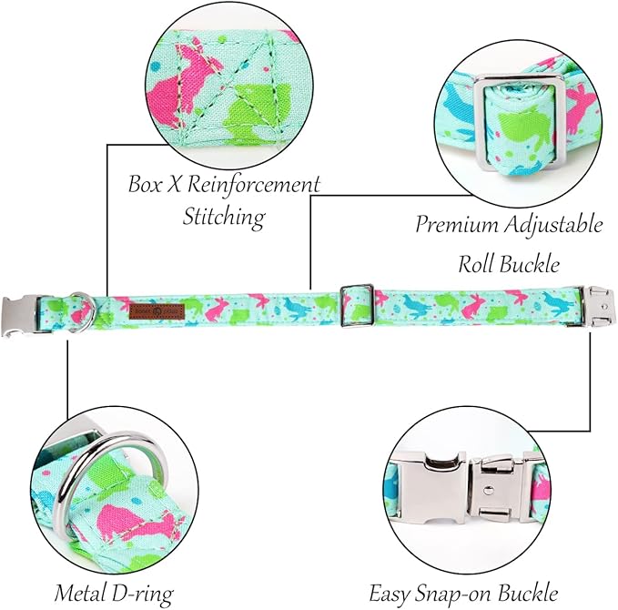 Lionet Paws Easter Dog Collar with Flower, Bunny Egg Flower Collar with Metal Buckle for Dogs and Cats, Adjustable Comfortable Dog Collar Girl, XS, Neck 8-12 in